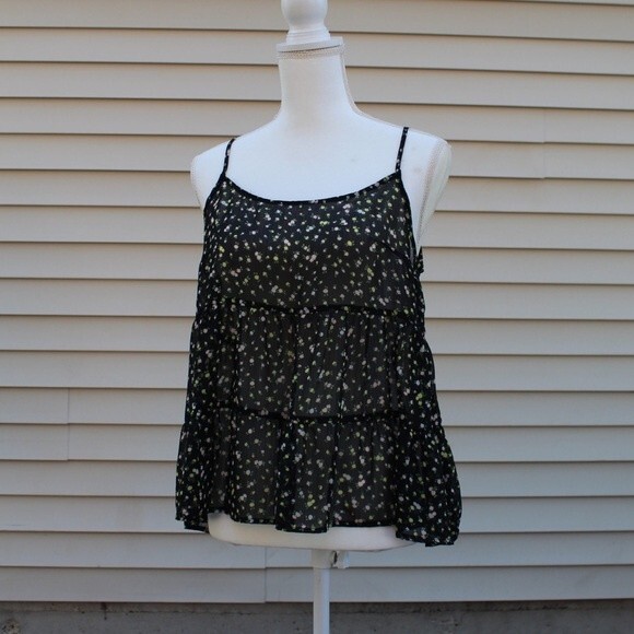 H&M Divided Black Ditsy Floral Flowy Baby Doll Tank Top - Picture 3 of 6